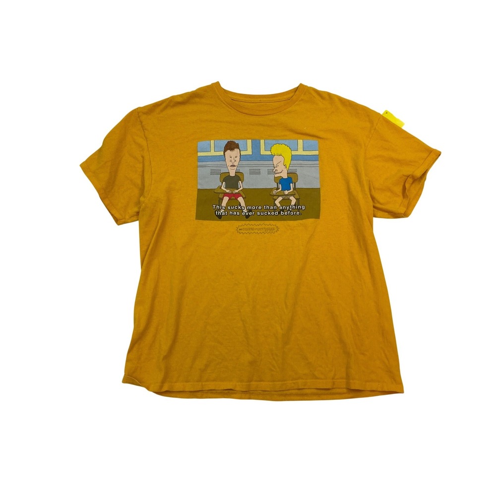 Beavis and Butt-Head Graphic T-Shirt XL Mustard Yellow MTV 90s Cartoon Tee